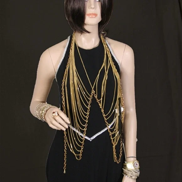 NEW Vintage Long Elegant Gold Layered Necklace Body Chain Jewelry Bohemian Hippy - Picture 3 of 5